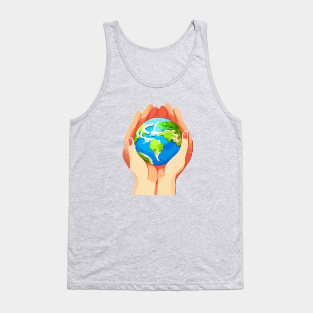 Illustration of hands holding Earth to celebrate Earth Day Tank Top by amithachapa